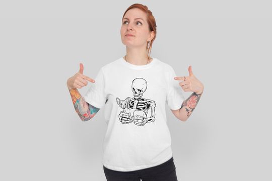 Discover Skeleton and cat T-shirt, T-Shirt | Dreamcore Aesthetic | Grunge Clothing | Edgy Trippy Shirt , eGirl clothes | Dark Pastel Goth