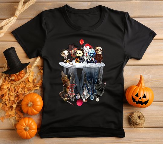 Discover Horror Movie Reflections Graphic Print T-Shirt 100% Cotton Black Shirt Unisex Halloween Shirt, Mens & Womens Fancy Dress Halloween T-Shirt