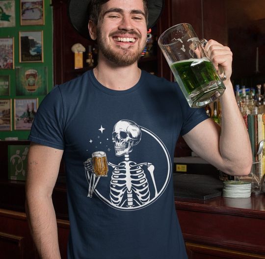 Discover Halloween Skeleton Drinking Beer Unisex Shirt
