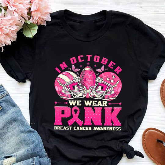 Discover October Pink Football Shirt for Cancer Awareness