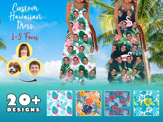 Discover Custom Face Hawaiian Dress - Personalized Summer Long Dress With Faces - Custom Face Photo Sundress as Summer Holiday Gifts for Ladies/Girls