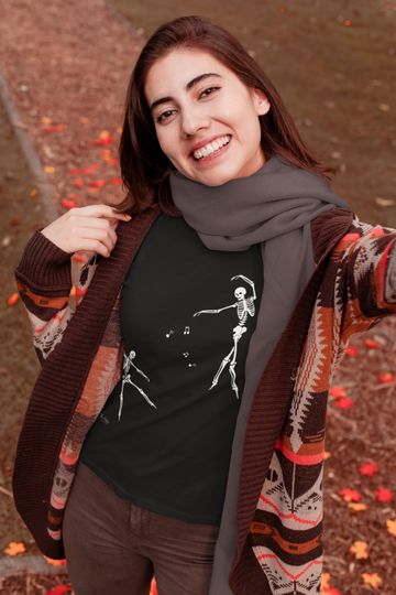 Discover Whimsical Dancing Skeleton Short Sleeve Graphic T-shirt is Eye-Catching Graphic Tee for the Free-Spirited