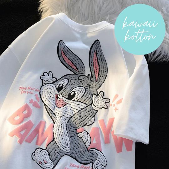 Discover Cute Bugs Bunny Cotton T-Shirt | Kawaii Bunny Graphic Print Cotton Tee, Adorable Rabbit Shirt, Mens Women Shirt