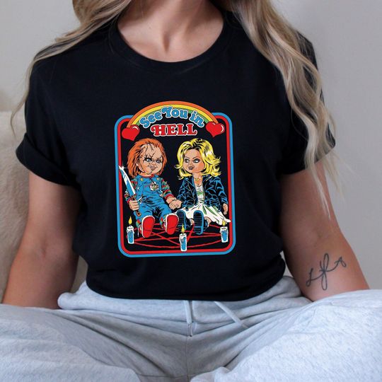 Discover Chucky & Tiffany "See You In Hell" Tee: Child's Play Design, Horror Movie Characters