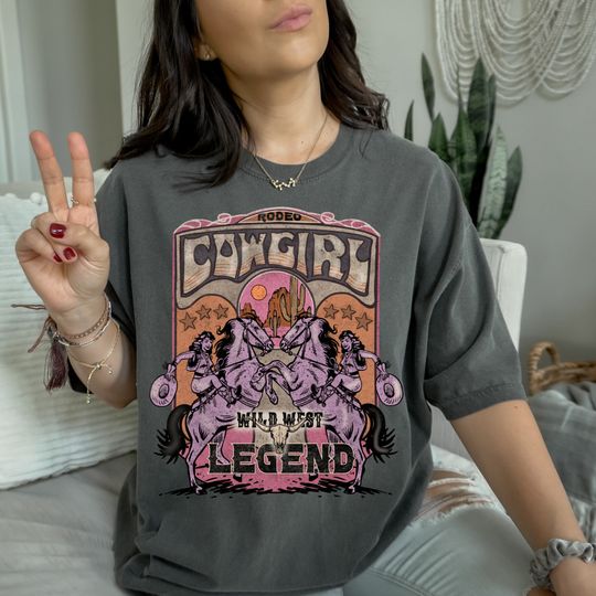 Discover Cowgirl T-Shirt, Color  Country Cowboy Shirt, Funny Tee, Graphic Tees, Oversized print, DTG print, BOHO, Vintage, Wild West
