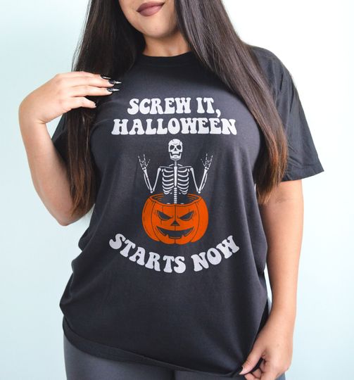 Discover Funny Halloween Shirt, Screw It Halloween Starts Now Shirt, Pumpkin Shirt, Pumpkin Spice Fall Shirt, Spooky Season Shirt