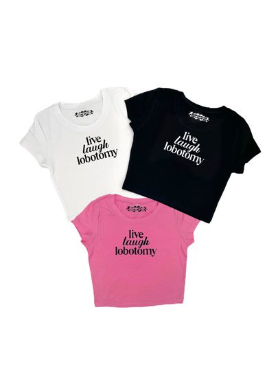 Discover Y2K Live Laugh Lobotomy baby tee crop top