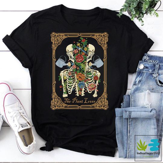 Discover The Plant Lover Tarot Card Vintage T-Shirt, Skeleton Shirt, Skeleton Flowers Shirt, Halloween Shirt, Skull Shirt, Tarot Card Shirt