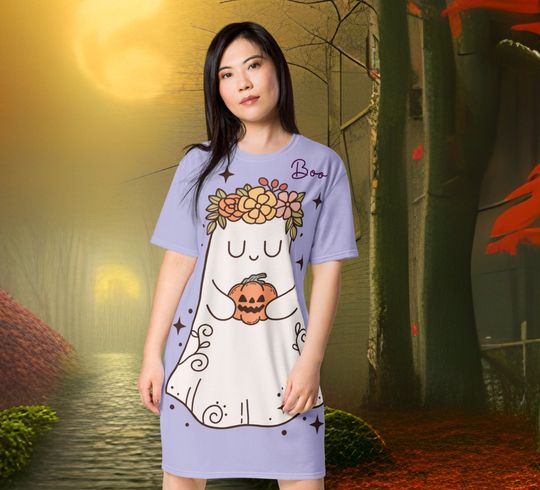 Discover Cute Ghost T-shirt dress, Halloween costume, pumpkin, regular and plus sizes
