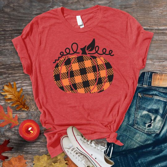 Discover Plaid Pumpkin T-Shirt, Thanksgiving Shirt, Fall Shirt, Pumpkin Shirt