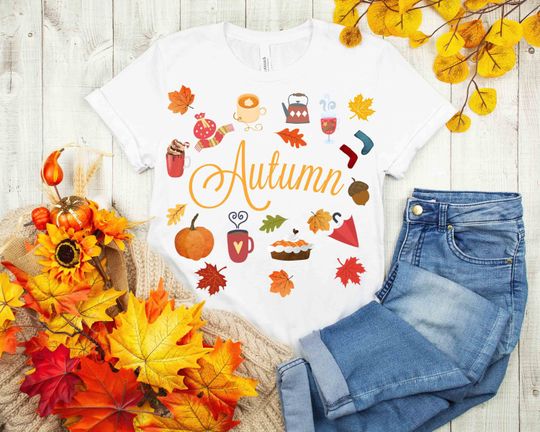 Discover Autumn Love Shirt - Cute Fall Leaves and Pumpkin Tee
