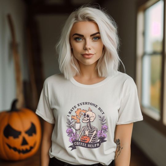 Discover I Hate People Shirt, Coffee Shirt, Skeleton Shirt, Halloween Shirt, Graphic Shirt, Oversized Shirt, Graphic Halloween, Cute Halloween