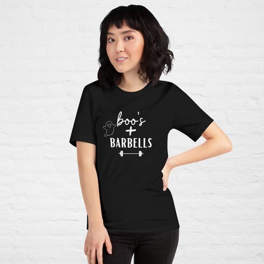 Discover Boo's & Barbells Unisex t-shirt, crossfit shirt, ghost shirt, funny workout shirt, weights shirt, halloween workout shirt,
