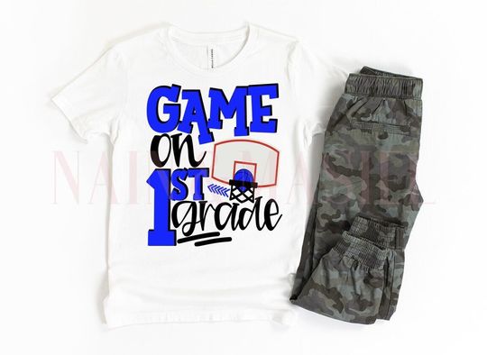 Discover First Grade Shirt Basketball Boys,Game on 1st Grade,First Day of School Shirt,1st Day of School Basketball 1st Grade Blue Team Teacher
