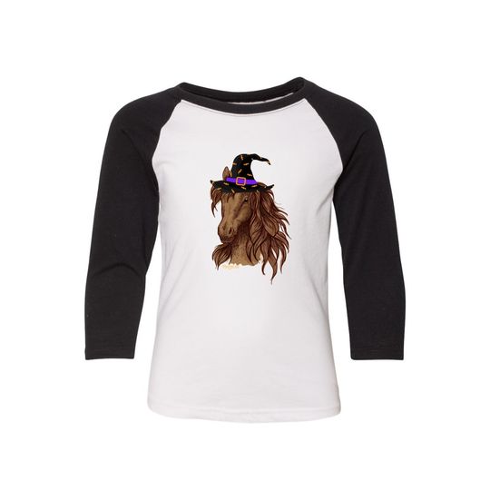 Discover Halloween Horse Graphic Tee Shirt Black 3-Qtr Sleeve - Witch