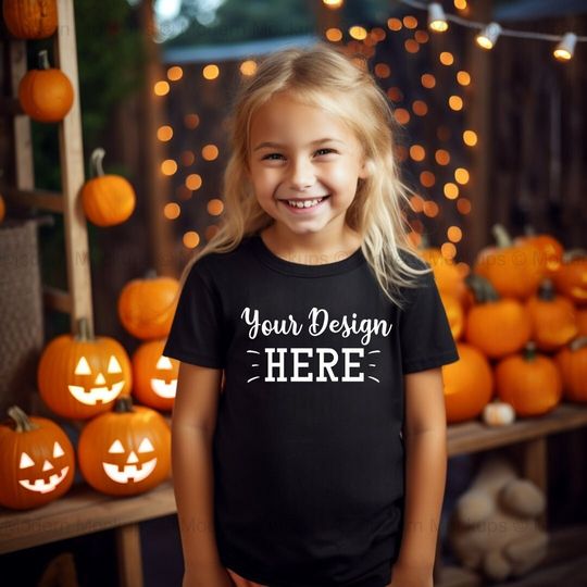 Discover Black Kids Halloween T-Shirt Mockup - Fall Bella Canvas Toddler Style