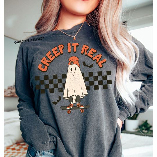 Discover Long Sleeve Creep It Real Shirt For Women, Womens Halloween Shirts, Fall Tshirt, Long Sleeve  Shirt, Funny Halloween Shirt