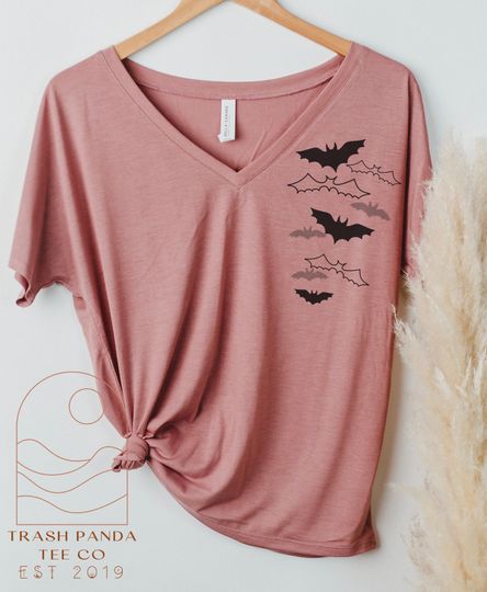 Discover Minimalist bats slouchy v-neck - Halloween batty top for women - bat doodles - loose flattering drapey v neck tops - Halloween simple bats