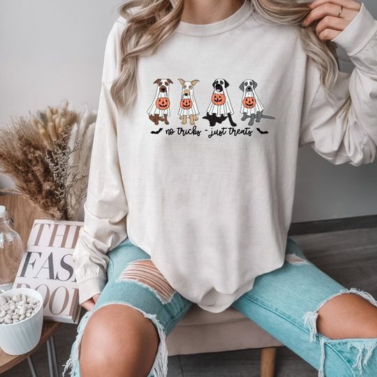 Discover Cute Dog Ghost Long Sleeve Tee