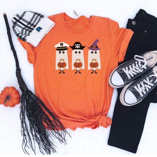 Discover Cute Minimalist Ghosts in Halloween Costumes Shirt, Trick or Treat Ghost Top, Captain Shirt, Pirate Tee, Witch Top, Halloween Ghost Shirt