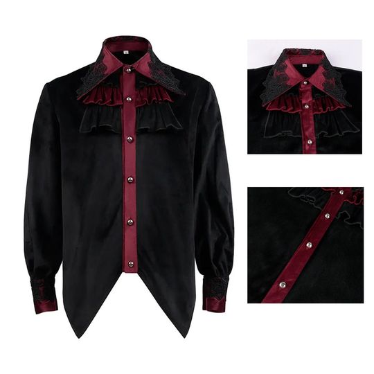 Discover Mens Ruffled Pirate Shirts, Renaissance Victorian Long Sleeve Shirt, Steampunk Gothic Vampire Ruffled Shirt, Halloween Costume