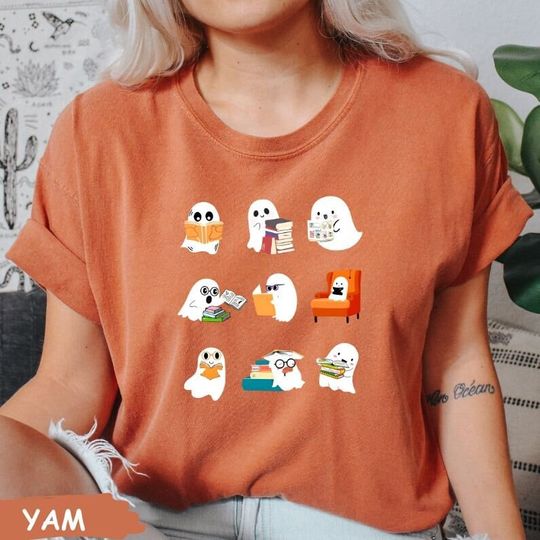 Discover  Cute Ghost Reading Books Shirt Halloween Gift For Bookish Ghost Books Boooks Tee Gift For Book Lover Bookworm Shirt