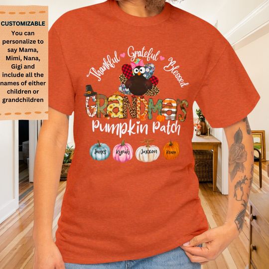 Discover Personalized Grandma's Pumpkin Patch T-shirt, Kids Pumpkins, T-shirt for Nana Mimi Grandma Autumn Fall Pumpkin Custom T-Shirt