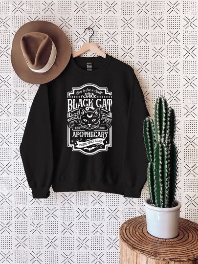 Discover Mystical  Aesthetic Shirt, Black Cat Sweater, Apothecary Sweatshirt, Magic Sweatshirt, Halloween Witch Sweatshirt