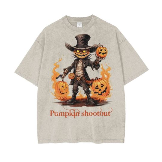 Discover Pumpkin Shootout Shirt for Halloween, Cowboy Themed Halloween Shirt, Western Halloween Tees for Cowboys, Country Themed Tees for Trick Treat