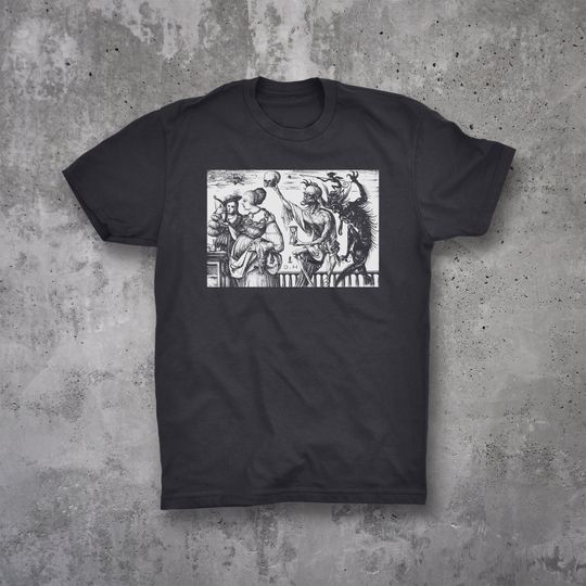 Discover Death and the Devil Surprising Two Women - Daniel Hopfer 1500 - Renaissance Art Shirt - Gothic Unisex T-shirt