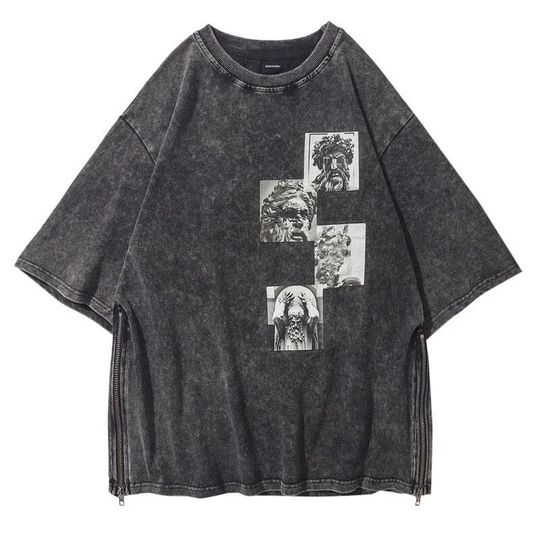 Discover Vintage Style Statue Print T-Shirt, Y2K Graphic TShirt, Grunge Goth TShirt, Punk Graphic Tee, Black Streetwear T-Shirt, Oversized Unisex Tee