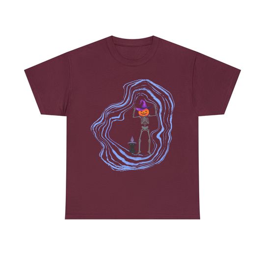 Discover Halloween themed t-shirt,  spooky skeleton, pumpkin head, black cat