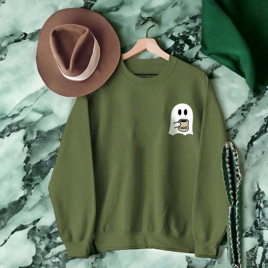 Discover Cute Ghost Coffee Sweatshirt for Women - Spooky Season Halloween Shirt