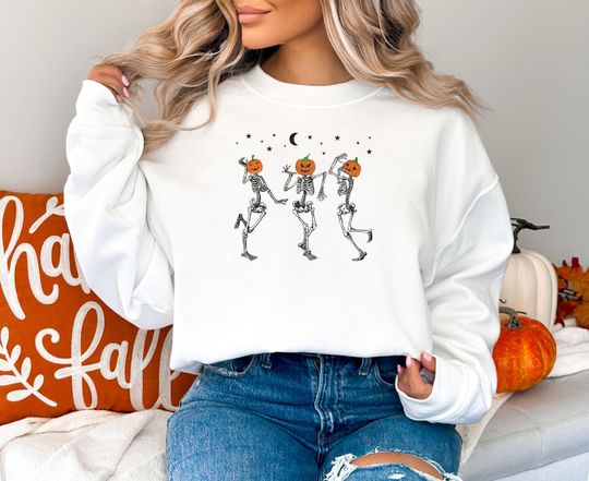 Discover Dancing Skeletons Sweater - Skeleton Crewneck - Fall Sweater - Funny Halloween Shirt - Halloween Party Shirt - Pumpkin Sweatshirt