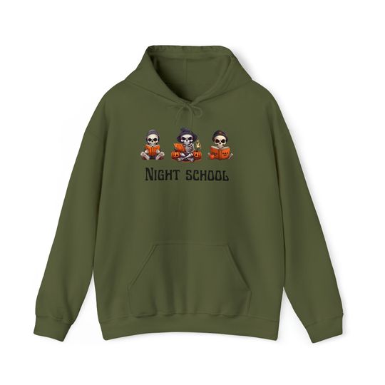 Discover Skeleton Night School Hoodie for Halloween