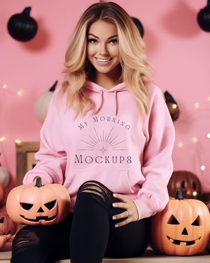 Discover Pink Halloween Hoodie Mockup