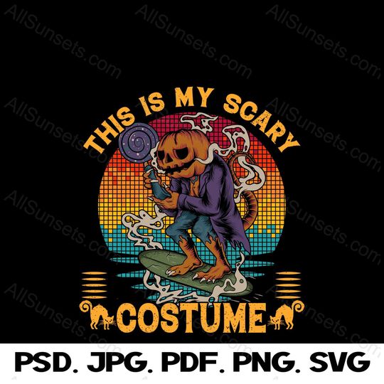 Discover This Is My Scary Pumpkin Surfer Costume Halloween T-shirt Design Print on Demand or at Home Graphic - PNG SVG PSD Jpg Pdf File Format