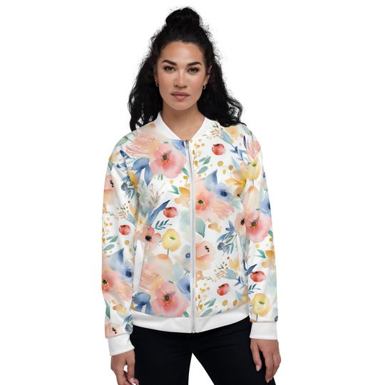Discover Floral Watercolor Women's Bomber Jacket