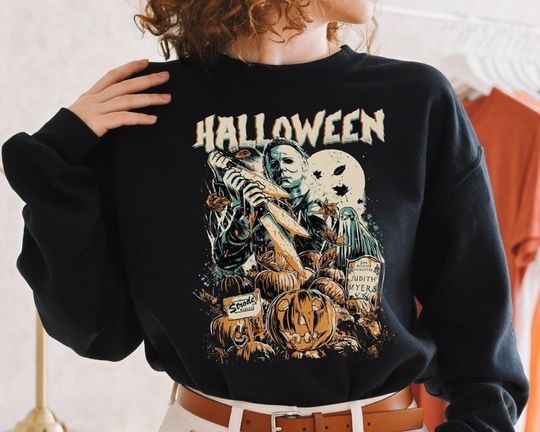 Discover Vintage Michael Myers Halloween Crewneck Sweatshirt, Michael Myers T shirt, Horror Movies Tee, Unisex Tee, Horror Character Shirt