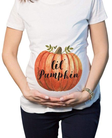 Discover Pumpkin Bump Thanksgiving Maternity T-Shirt, Pumpkin Pregnancy Announcement Shirt, lil pumpkin, Funny Maternity Shirt, Mommy To Be Shirt