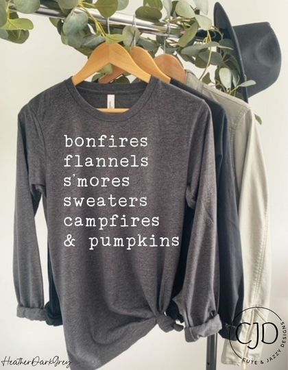 Discover Bonfires Flannels S'mores Sweaters Campfires & Pumpkins Personalized Custom Bella Canvas 3501 Unisex Long Sleeve T-shirt Fall Autumn