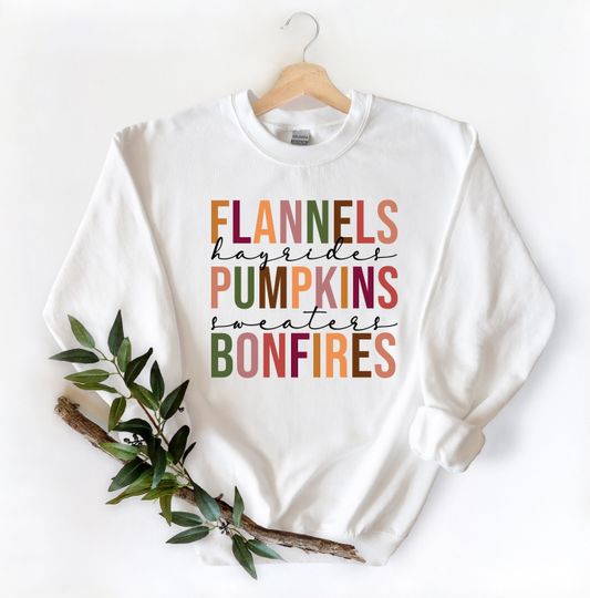 Discover Flannels Hayrides Pumpkins Sweaters,Bonfires Shirt,Thanksgiving Shirt,Pumpkin Spice Season,Thanksgiving Matching Shirt,Thankful Shirt