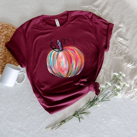 Discover Watercolor Pumpkin Tshirt,Colorful Pumpkin Shirt,Watercolor Pumpkins,Thanksgiving Shirt,Autumn Shirt,Cute Fall Shirt,Gift For Thanksgiving