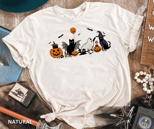 Discover Black Cat Pumpkin Shirt - Vintage Halloween Apparel