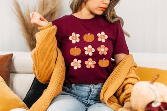 Discover Flowers and Pumpkins Cozy Fall Tee