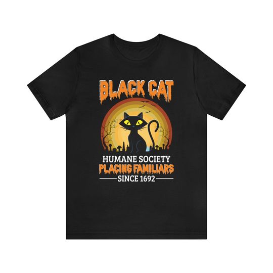 Discover Funny Halloween Black Cat Humane Society T-Shirt