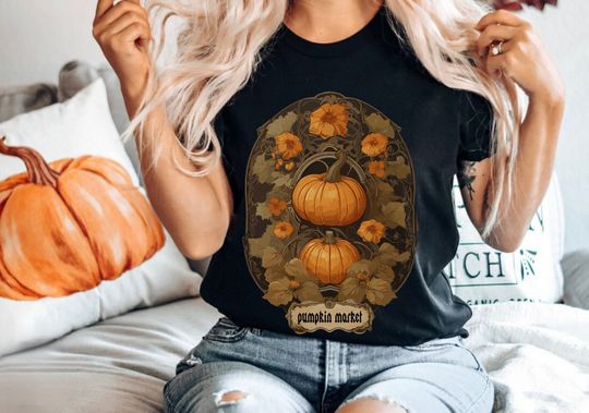 Discover Vintage Pumpkin T-shirt, Farm Fresh Pumpkins, Vintage Aesthetics, Dark Cottagecore Shirt, Whimsigoth Clothing, Cute Pumpkin Halloween Shirt