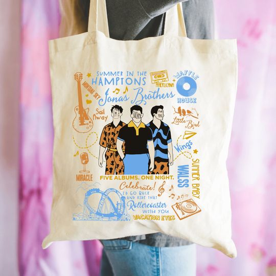 Discover Five Albums One Night Tote Bag, Jonas Brothers Tote Bag