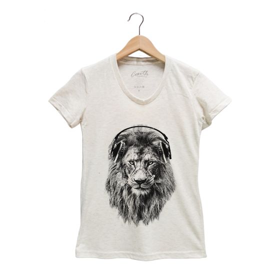 Discover Lion Shirt, Womens Junior T-shirt, Animal Print Tshirt, Headphone T-shirt