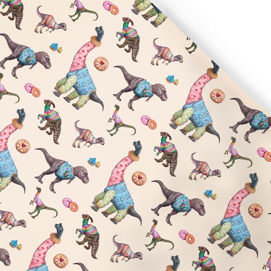 Discover Dinosaurs & Biscuits Wrapping Paper, Dinosaur Wrapping Paper